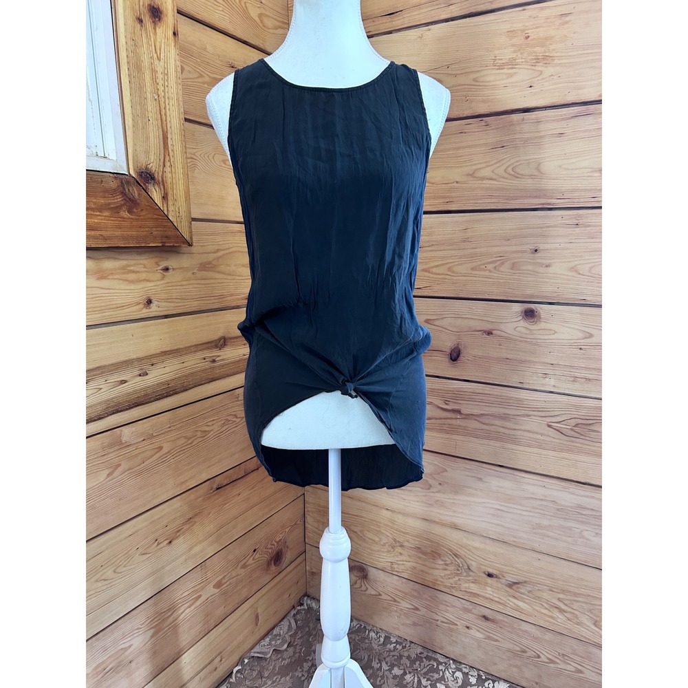 Scanlan Theodore Womens Black Silk Front Knot High Low Sleeveless Tank Top
